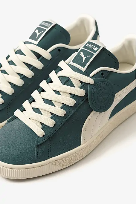 Close-up of PUMA x Charles F. Stead Suede in Persian Blue shade