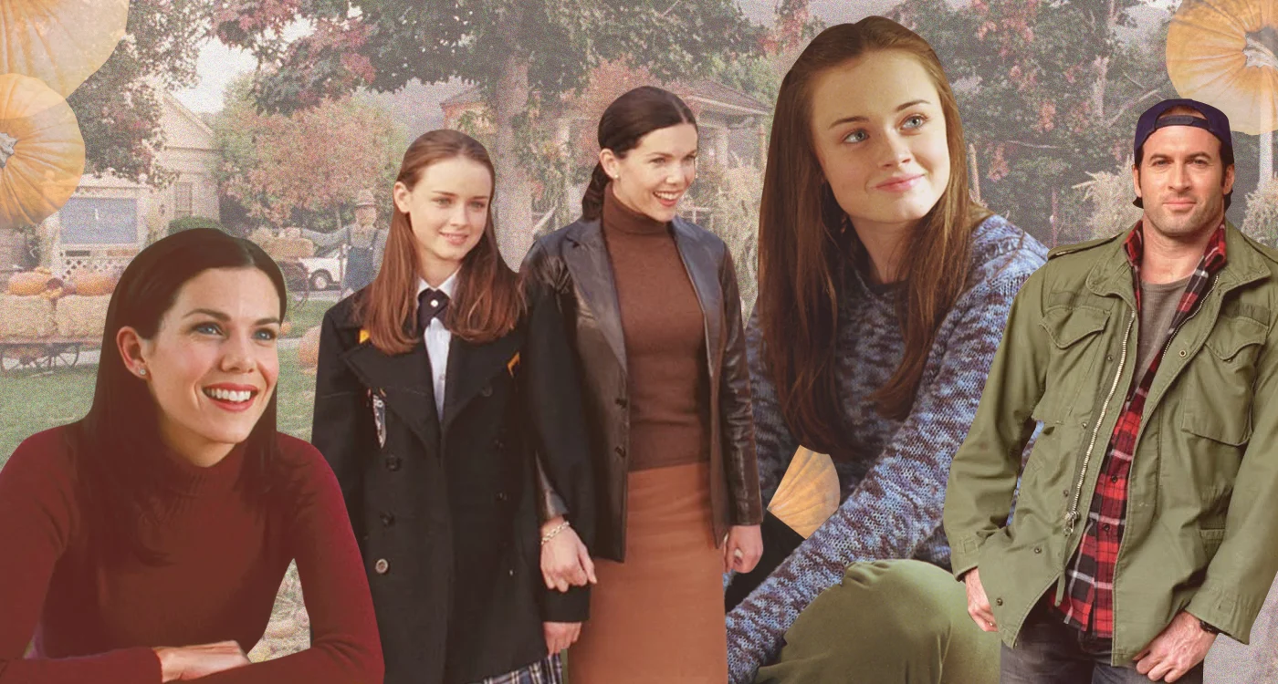 Gilmore Girls fall obsession — Stars Hollow gazebo in autumn leaves