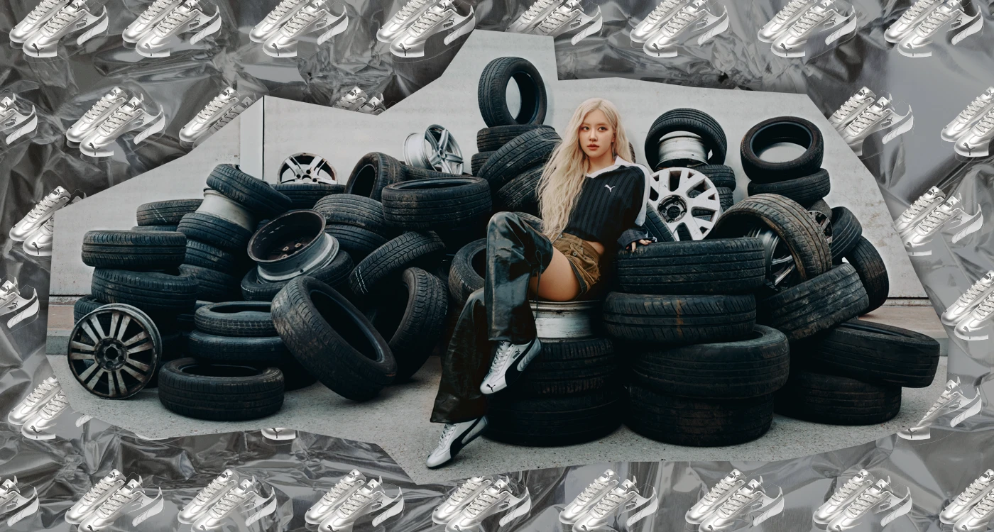 puma collaboration rose collage images silver sneaker