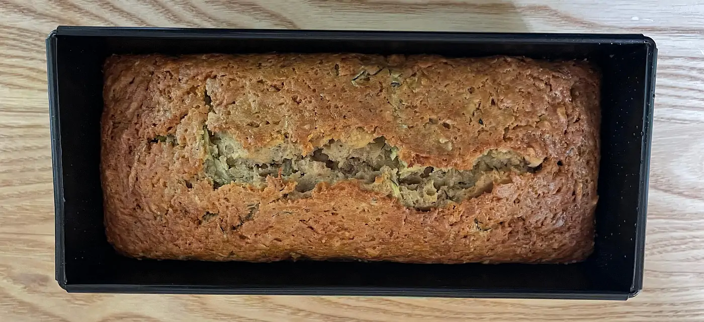 Viral zucchini bread loaf after 60 minutes in the oven.