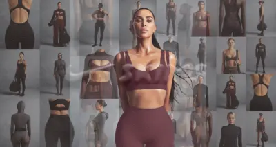 Group of women athletes, including Serena Williams and Sha’Carri Richardson, wearing sculpted NikeSKIMS activewear in campaign photography.