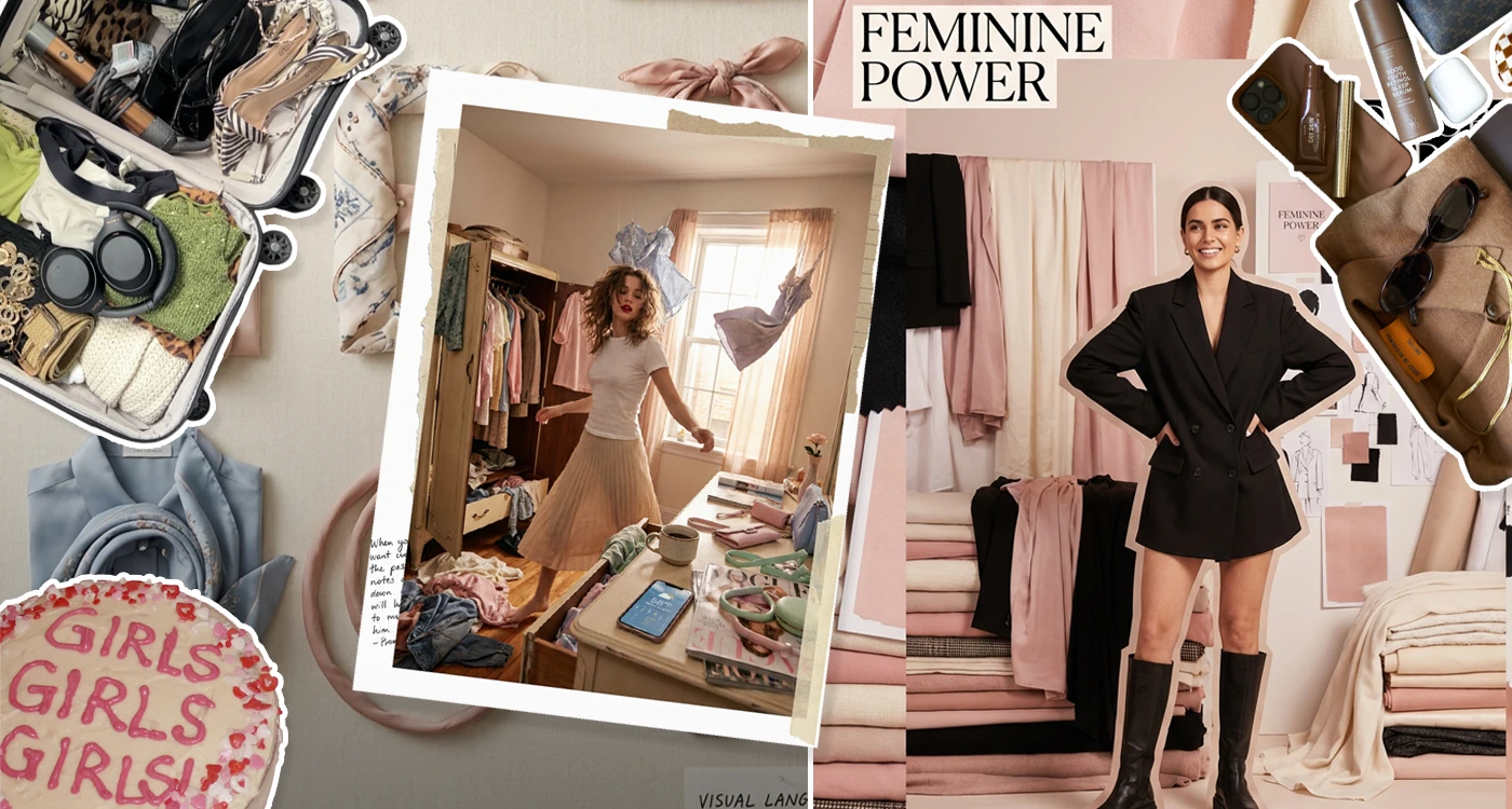 Minimalist collage of outfits and accessories illustrating ‘Girl Wardrobe’ aesthetic.