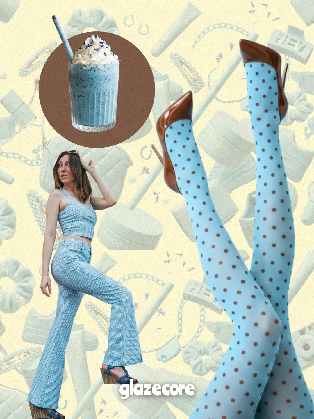 Polka dot dress in cool blue and butter yellow tones